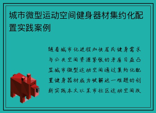 城市微型运动空间健身器材集约化配置实践案例